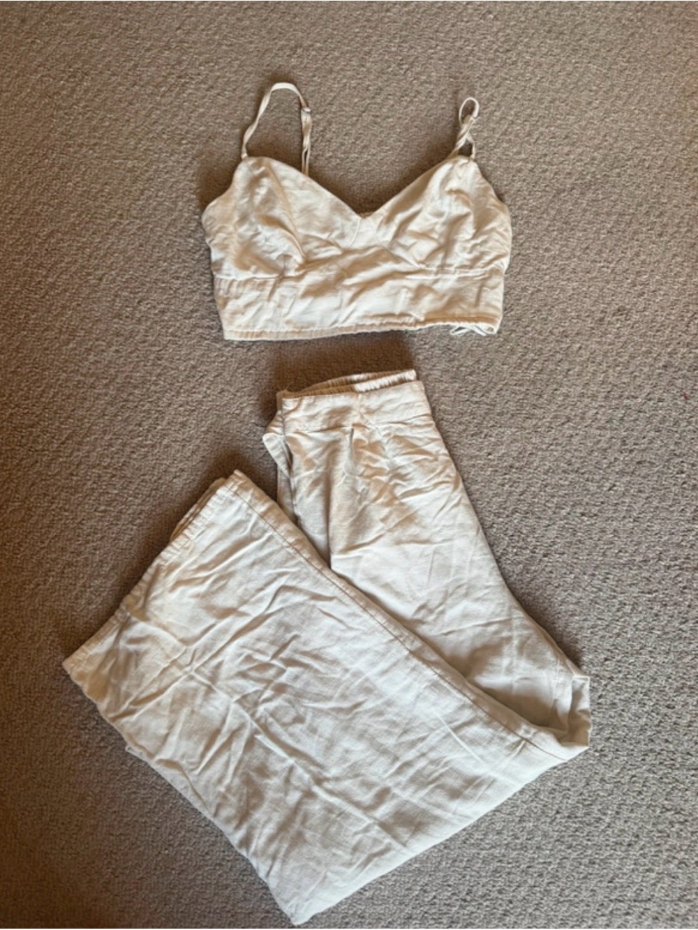 Cream Two-Piece Linen Jumpsuit Set